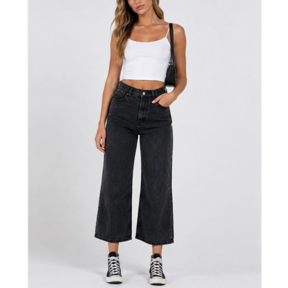 Princess Polly Jeans US 4 Black Croped High Rise Wide Leg Baggy Denim 90s Y2K